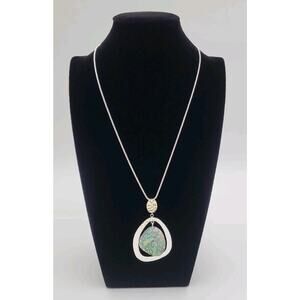 Nine West  Silver Tone Necklace 22" Chain with Abalone Teardrop Pendant